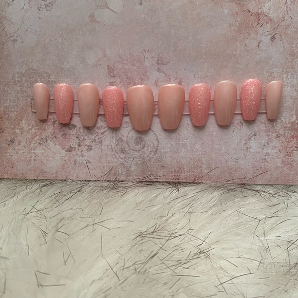MODE CHANGE MARBLE PRESS ON NAILS PINK NUDE NEUTRAL SAKURA SHORT COFFIN SET SZ M - Picture 6 of 14
